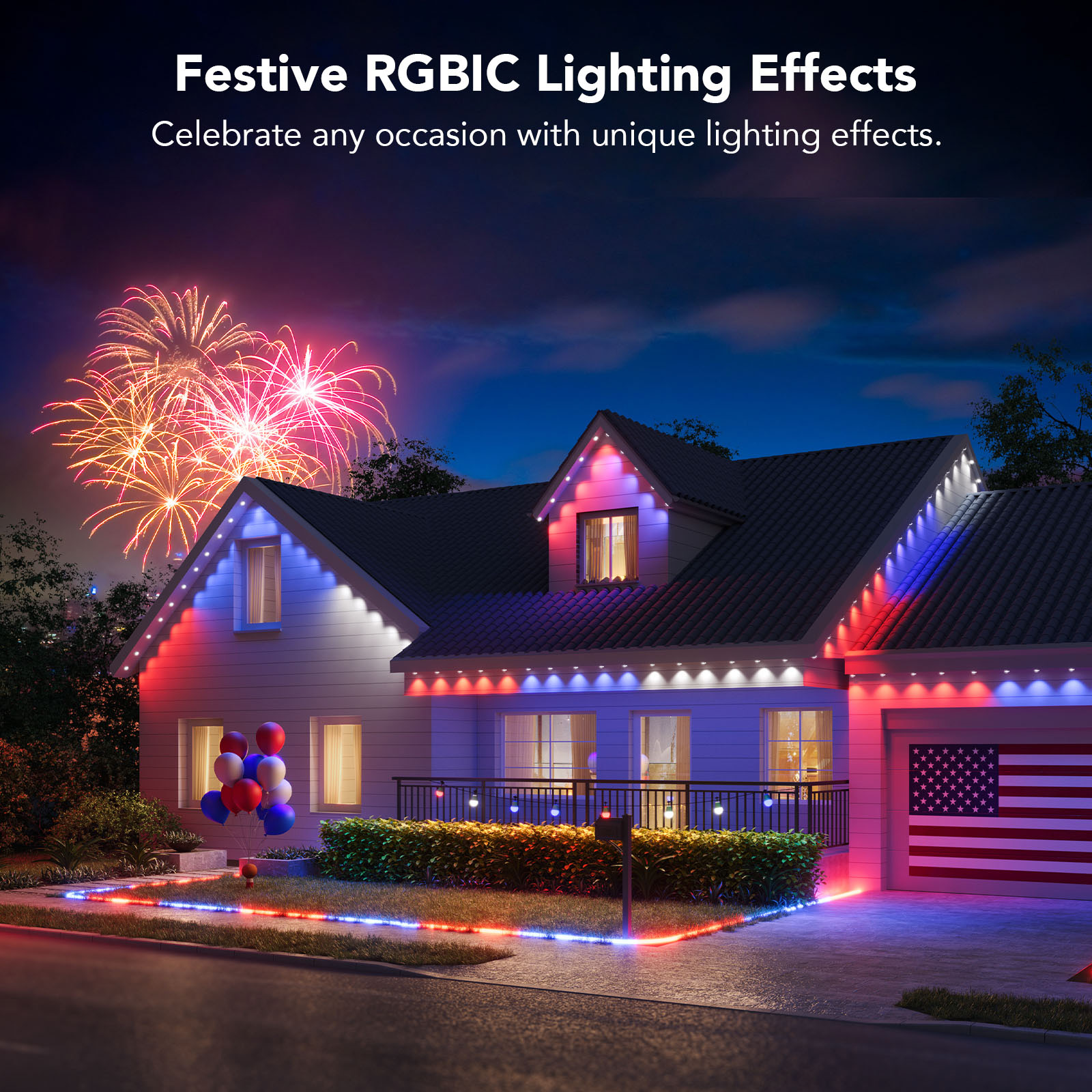 100ft RGBIC Permanent Outdoor Lights with 72 Lights, White version