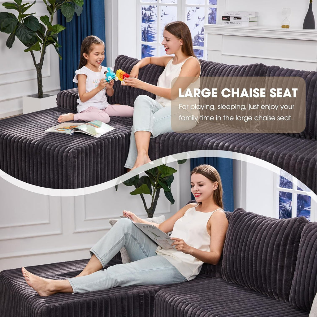 Hobestluk Modular Sectional Sofa Couches L-Shape Couch 3 Seat Modular Sofa Memory Foam Sectional Couches for Living Room, Cloud Couch with Oversized Chaise (96" Left Facing Chaise)