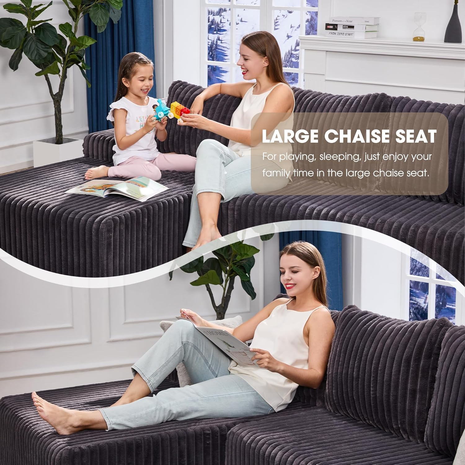 Hobestluk Modular Sectional Sofa Couches L-Shape Couch 3 Seat Modular Sofa Memory Foam Sectional Couches for Living Room, Cloud Couch with Oversized Chaise (96" Left Facing Chaise)