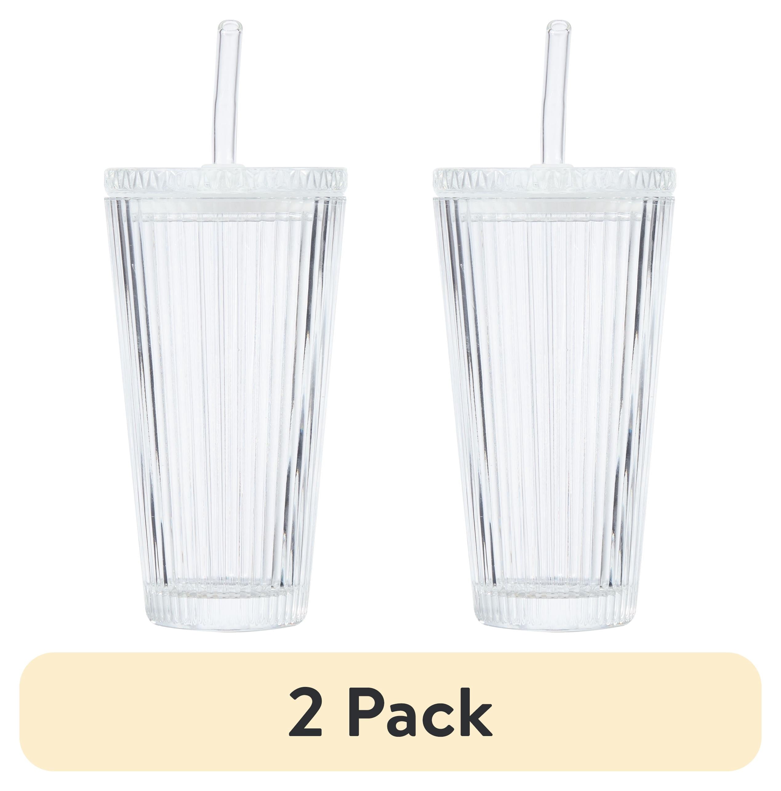 Better Homes & Gardens Glass 21oz Tumbler Ribbed with Glass Lid and Straw