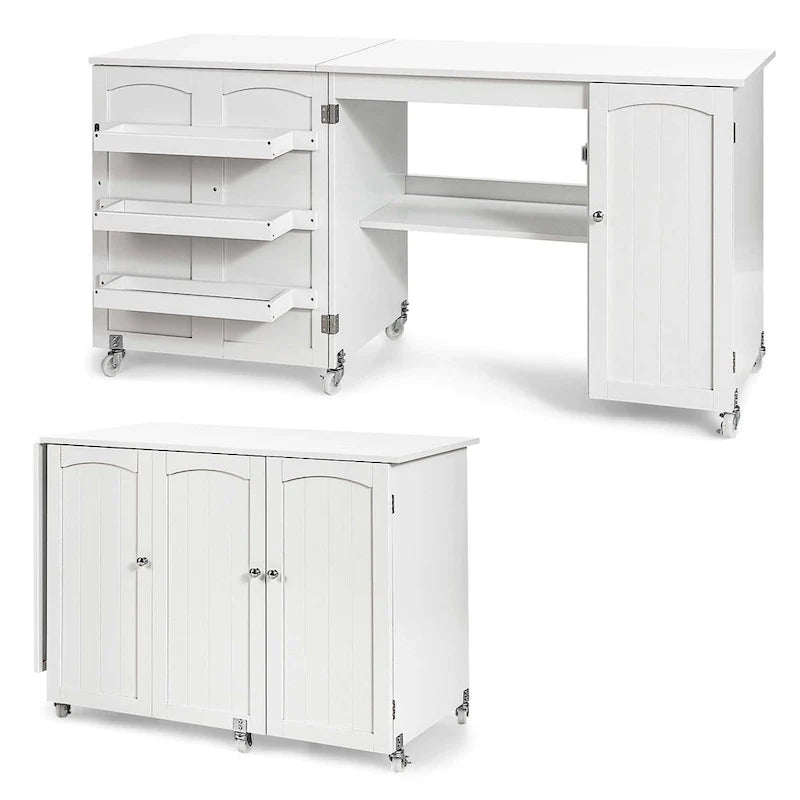 Costway Folding Sewing Table Shelves Storage Cabinet Craft Cart with - See Details