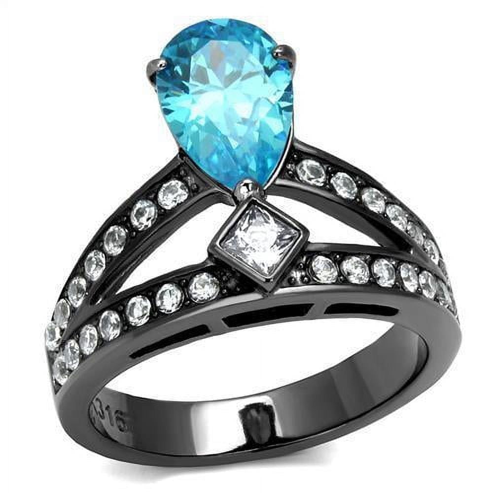 Black Aquamarine Ring Anillo Para Mujer 316L Stainless Steel Ring with AAA Grade CZ in Sea Blue Youra