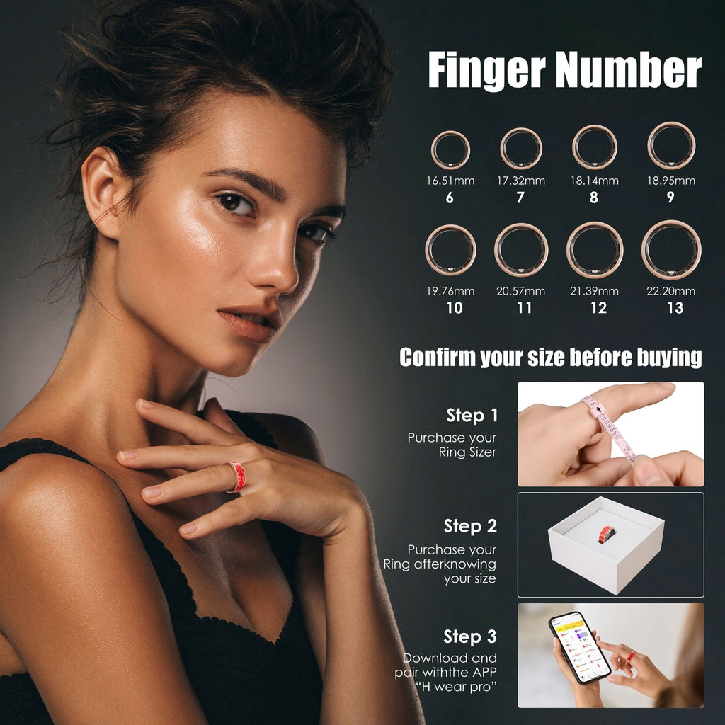 Clover Health Tracking Ring, Suitable for Both Men and Women, 5ATM Waterproof, Activity/Sleep/Temperature Monitoring, Family Care Mode, Compatible with Android and iOS.