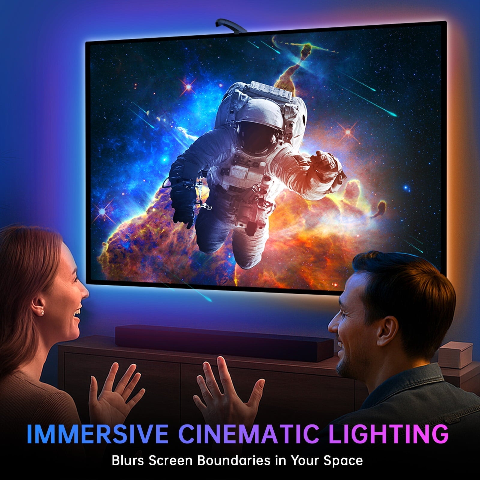 14.76ft TV LED Backlight with Screen Sync Sensor, App Control RGB Strip for 55-65" TVs, Game & Movie Color Changing