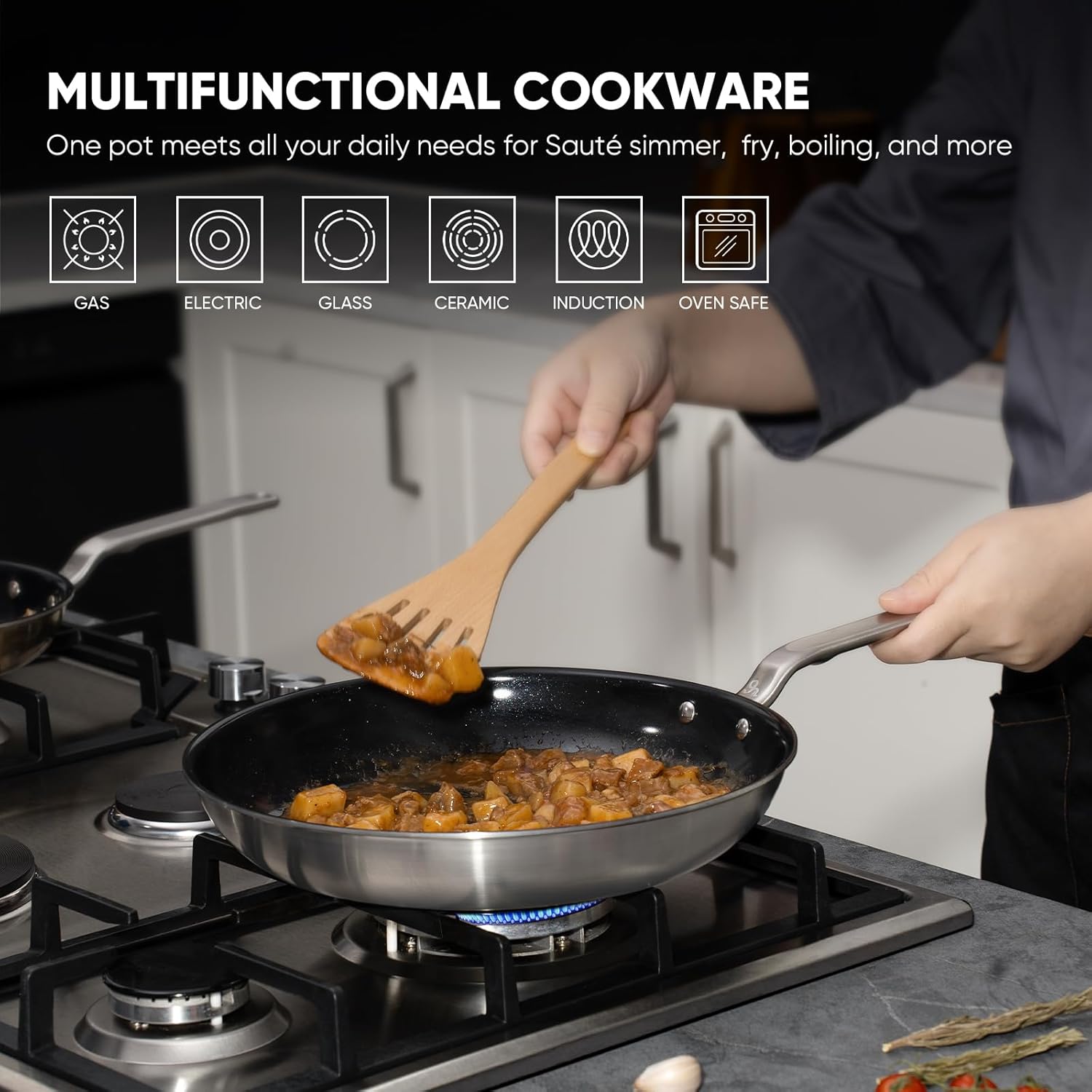 5 Ply Ceramic Non Stick Frying Pans - 10 Inch Stainless Clad Nonstick Skillet, Non Toxic, PTFE & PFOA FREE, Professional Cookware for Induction, All Stoves and Oven up to 650°F