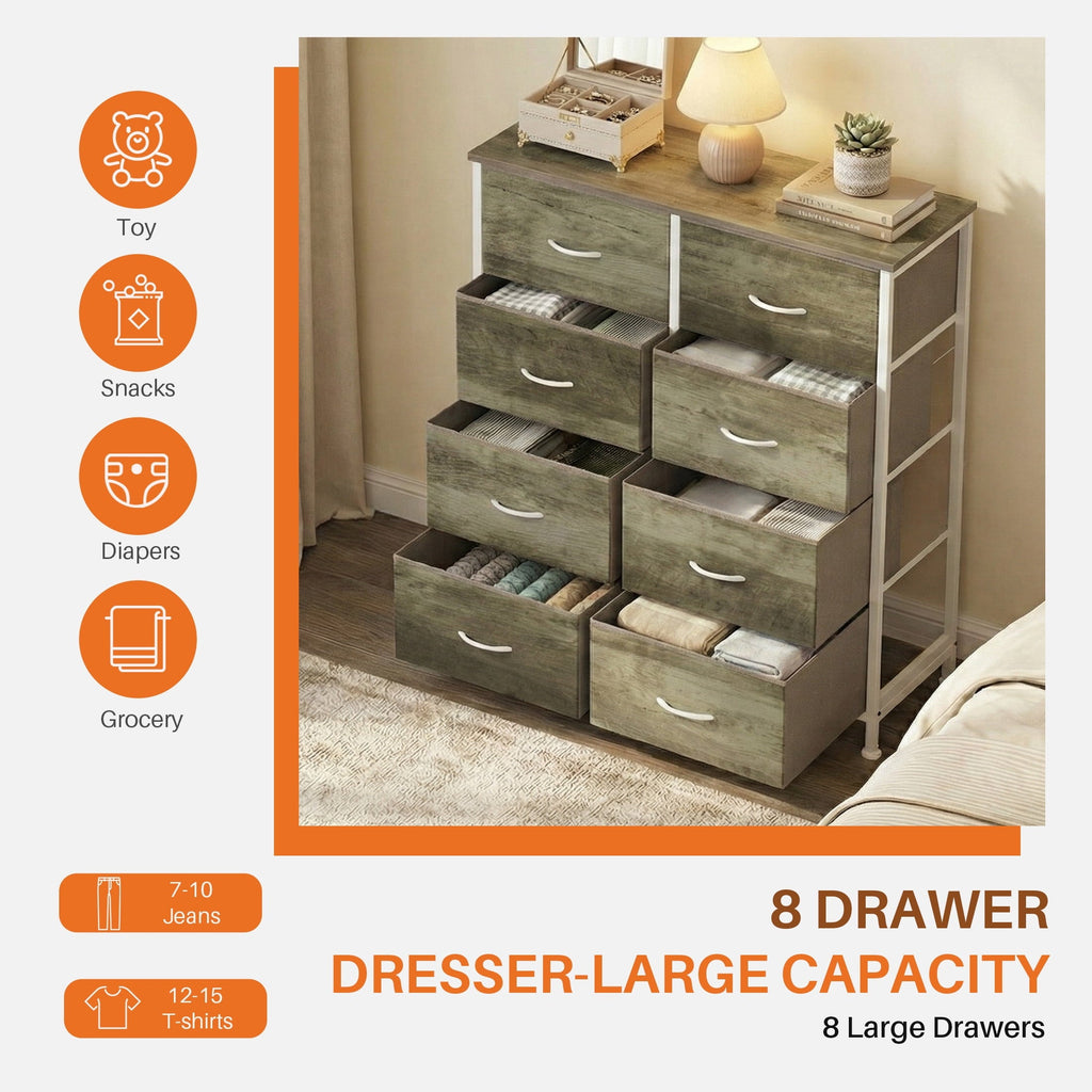 8-Drawer Fabric Dresser Storage Chest for Bedroom, Closet, Entryway, Storage Furniture for Adults, Black