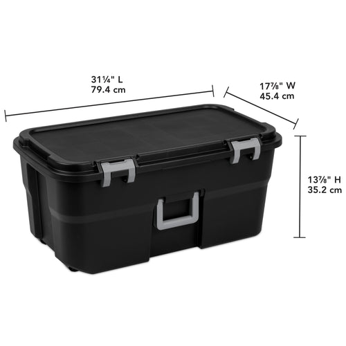 22 Gallon Large Wheeled Footlocker, Heavy Duty Plastic Storage Trunk Container, Lockable with Wheels and Handle, Black