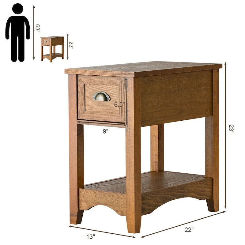 Gymax Set of 2 Contemporary Side End Table Compact Table w/ Drawer - 13 X 22 X 23 (L X W X H)