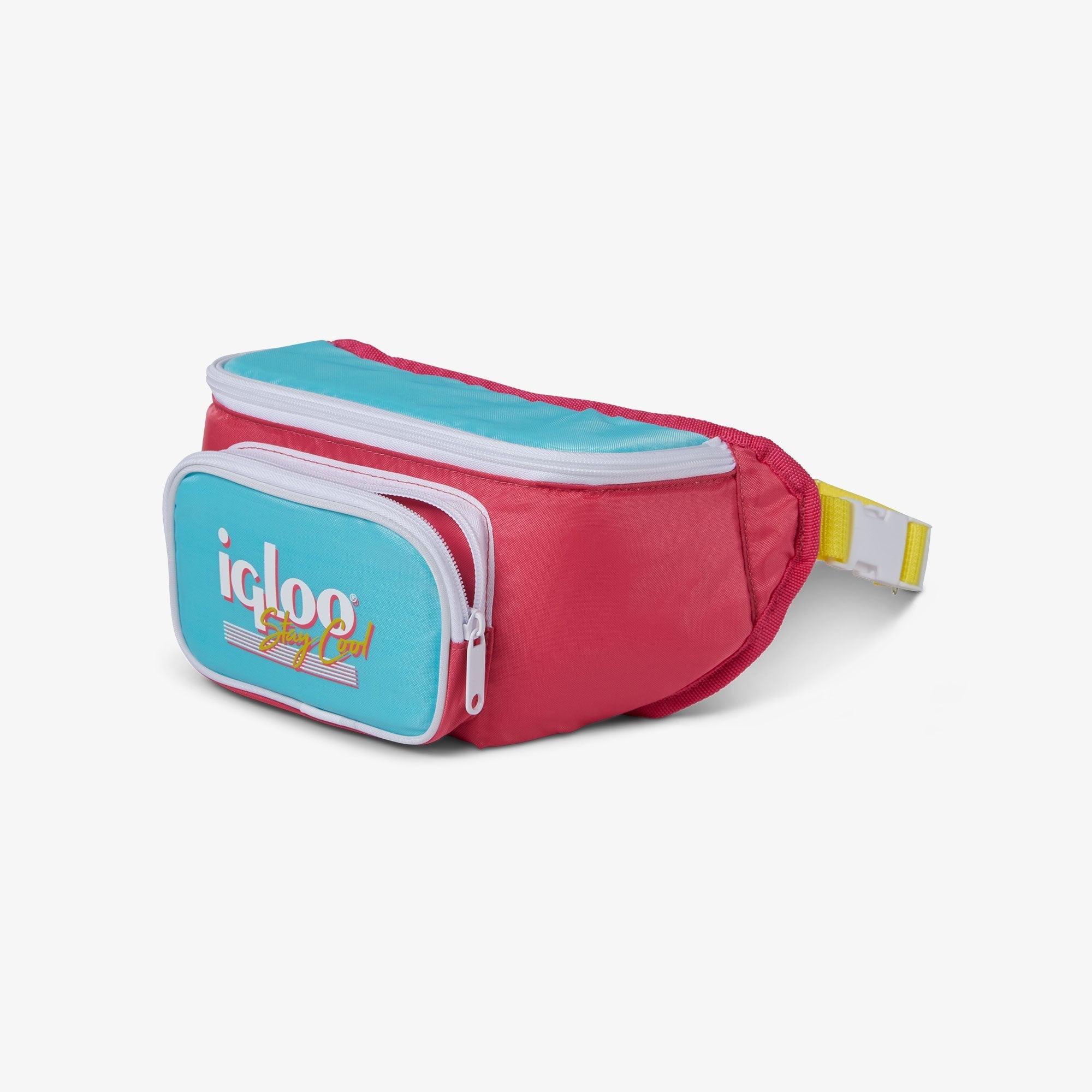 3 can Retro Fanny Pack Cooler Bag, Purple and Aqua Blue