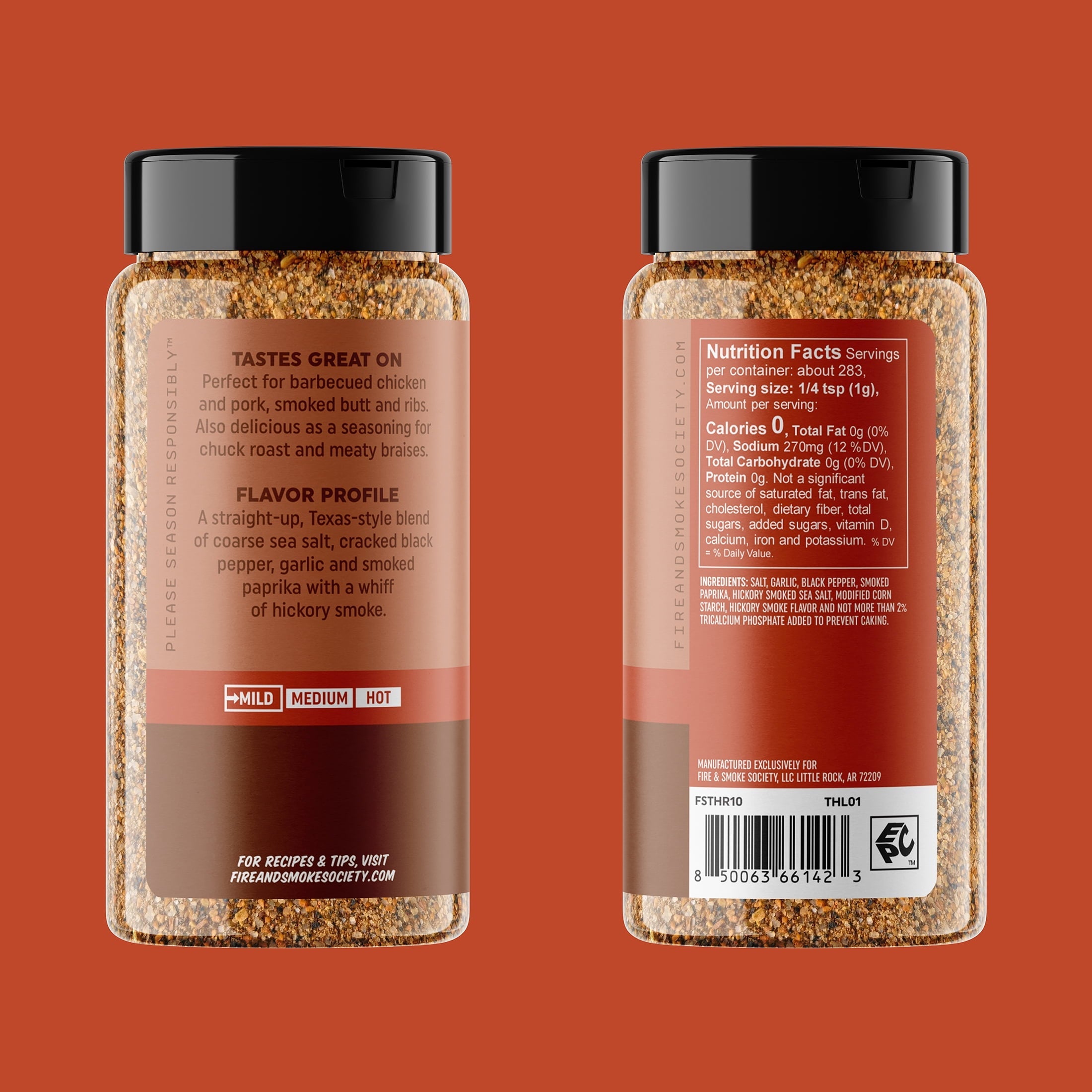 Fire & Smoke Society Texas Hickory BBQ Seasoning Blend for Grilling, 10 oz Mixed Spices & Seasonings