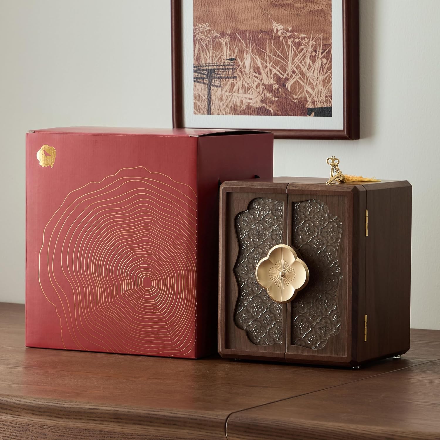 Lockable Walnut Jewelry Box with Key, 5-Layer Jewelry Organizer Storage Box for Necklaces, Rings, Earrings & Bracelets - Mothers Day Gifts for Mom
