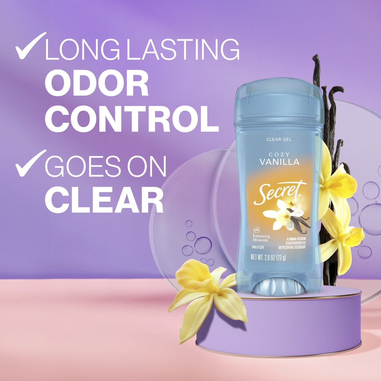 Fresh Clear Gel Antiperspirant Deodorant for Women, Cozy Vanilla Scent, 2.6 oz