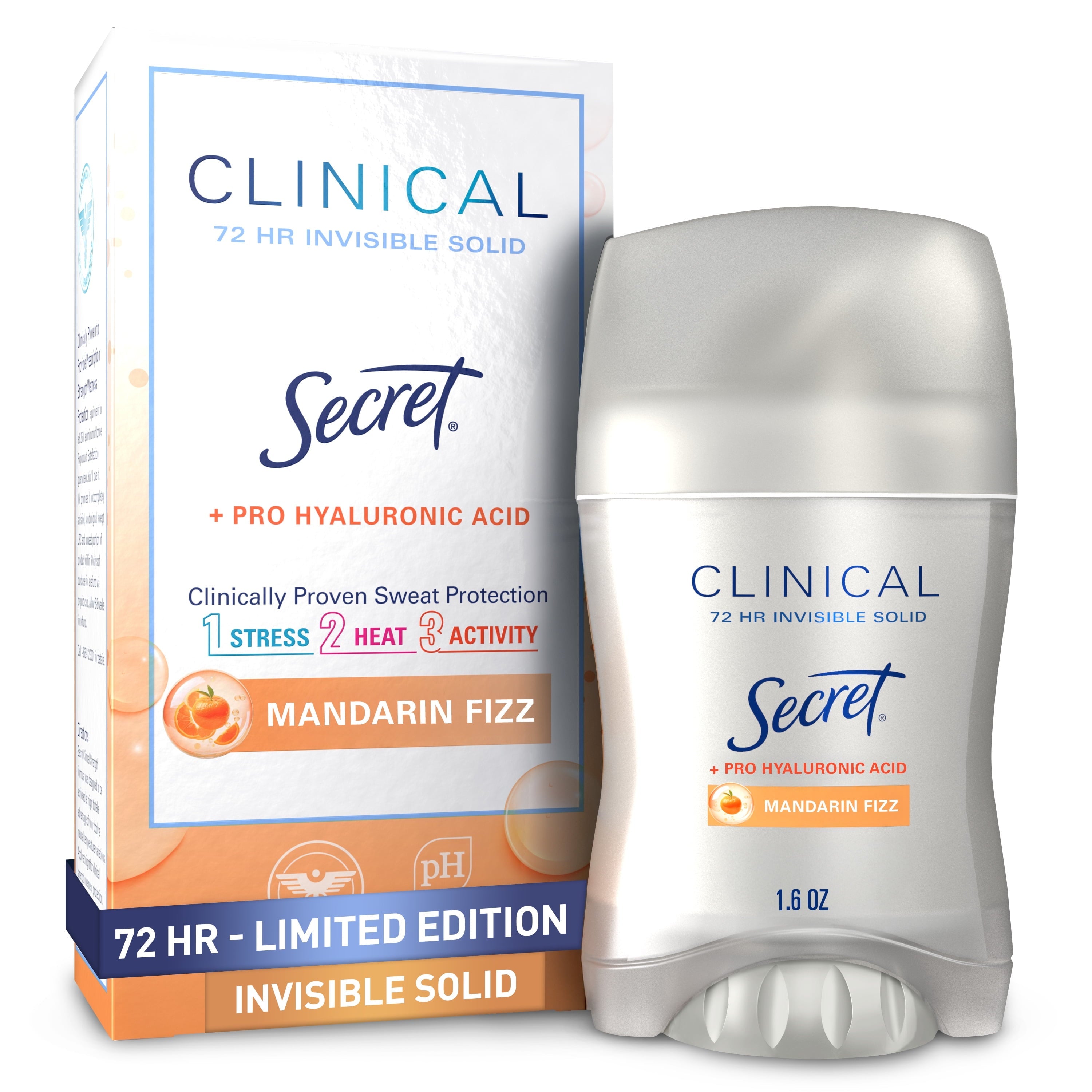 Clinical 72 HR l Invisible Solid Antiperspirant Mandarin Fizz with Pro-Hyaluronic Power 1.6 oz