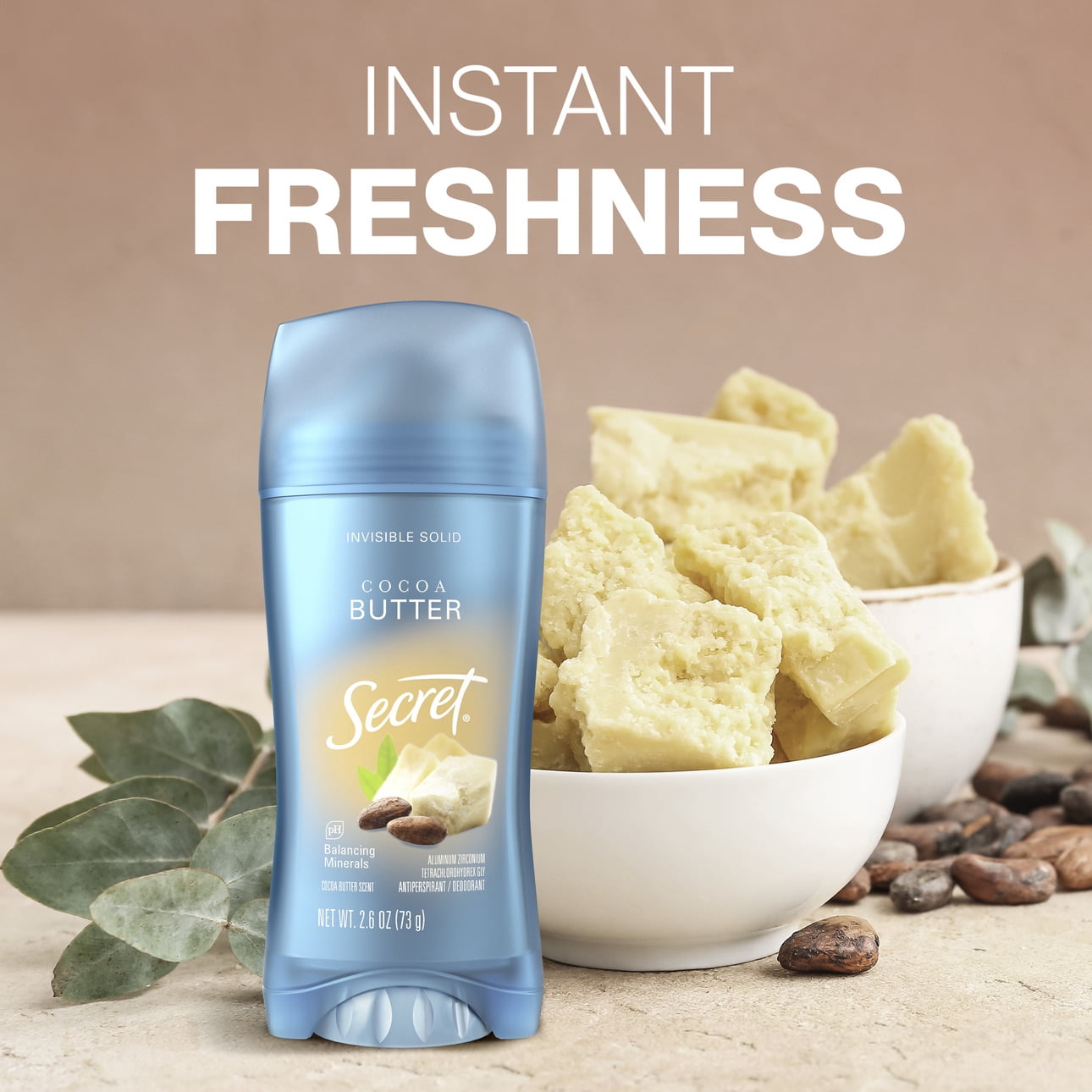 Fresh Invisible Solid Antiperspirant Deodorant for Women, Cocoa Butter, 2.6 oz