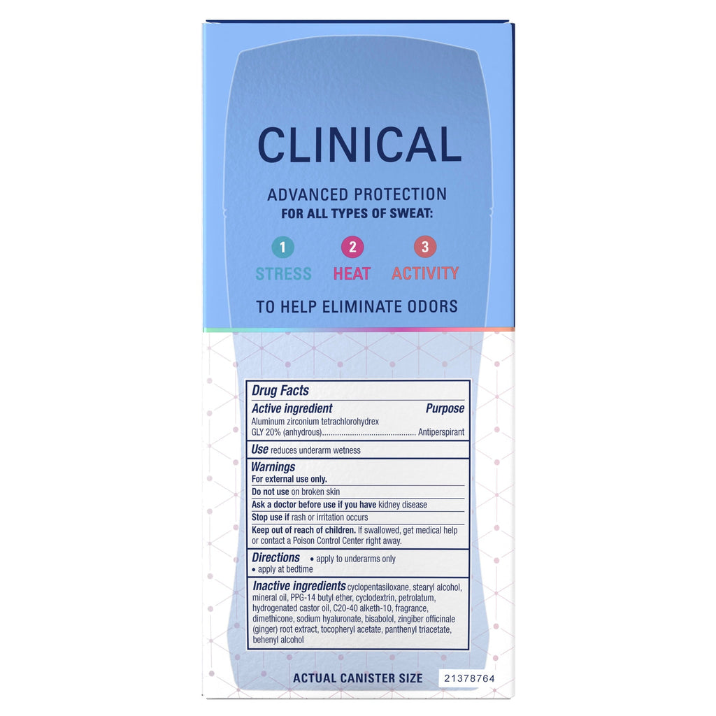 Clinical Antiperspirant Deodorant for Women, 100HR Sweat & Odor Protection, Hyaluronic Acid, Invisible Solid, Clean Lavender, 2.6 oz