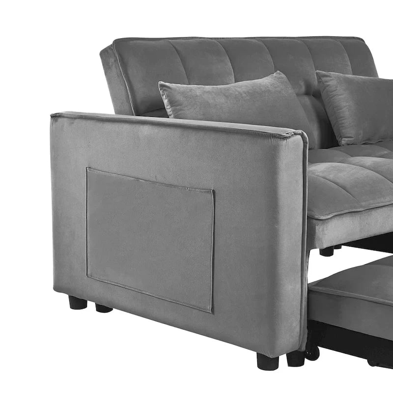 Modern Velvet Futon Loveseat with Reclining Backrest & Pockets, Seats 2 ?Dark Gray / Light Gray / Blue / Black