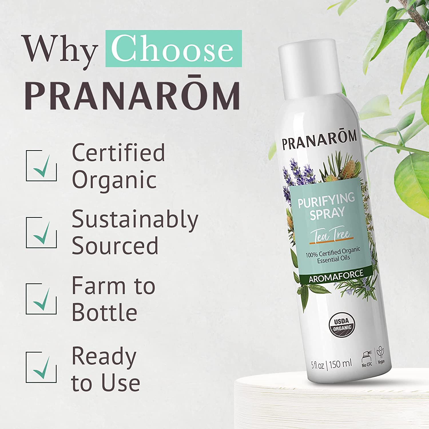 Aromaforce Air Purifying Spray With Organic Essential Oils, Deodorizers For Home, Essential Oil Infused With Plant Essences, Fresh Citrus Scent, Certified Organic, 150ml