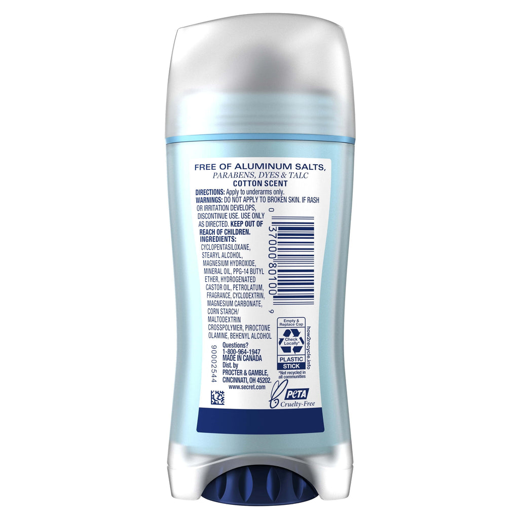 (3 pack) Secret Aluminum Free Women's Deodorant Solid, Cotton, 2.4 oz