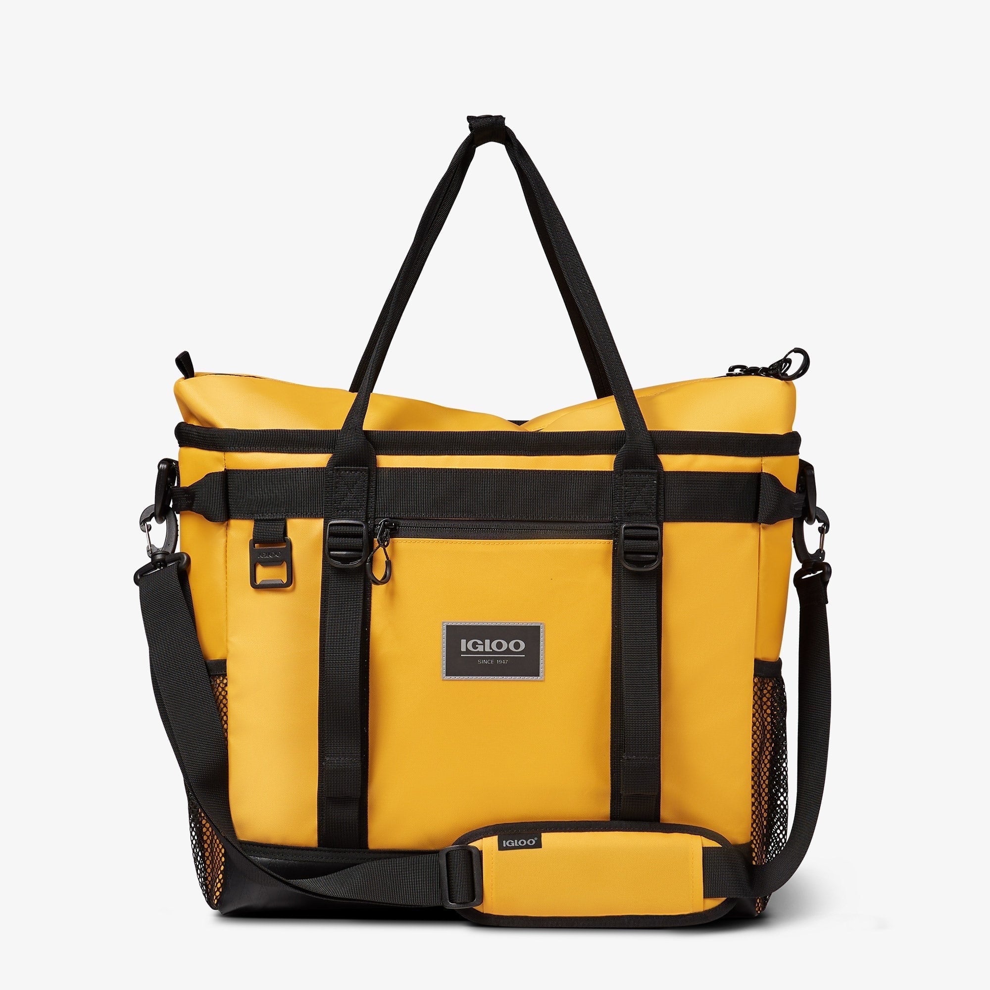 30 Can Capacity Pursuit Tote Cooler Bag with Padded Strap, Yellow and Black