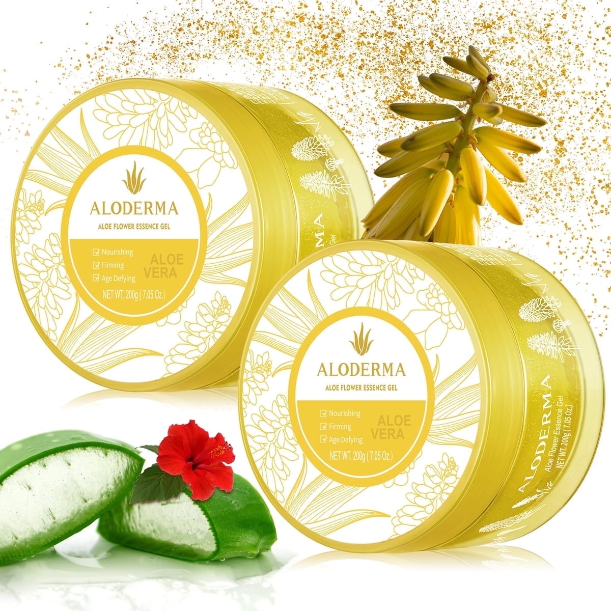 Age-Defying 24K Gold Leaf Aloe Flower Essence Gel, Made within 12 Hours of Harvest - Luxurious Aloe Gel with Allantoin & Hyaluronic Acid for a Glowing, Shimmering, Youthful Complexion, 7oz