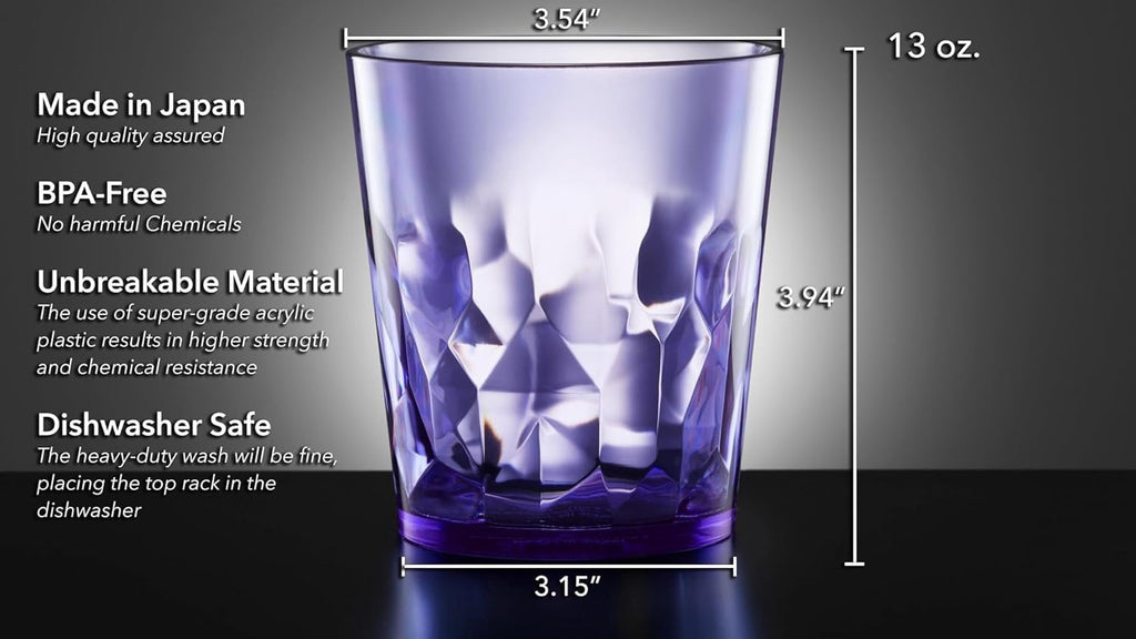 13oz Unbreakable Drinking Glasses Set of 6 - - Super Grade Plastic - for Gifts - - Cups Drinkware Tumblers