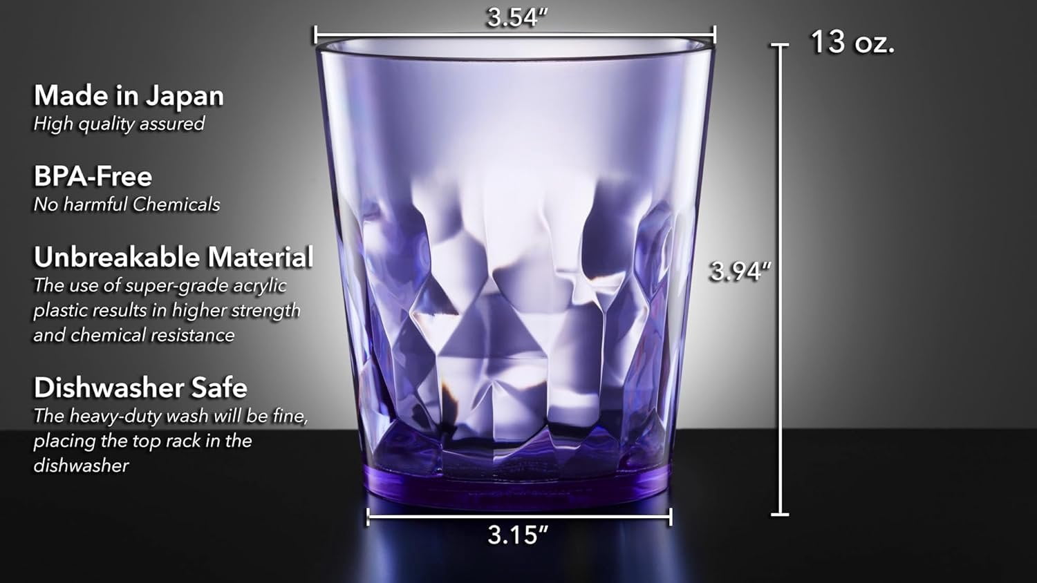 13oz Unbreakable Drinking Glasses Set of 6 - - Super Grade Plastic - for Gifts - - Cups Drinkware Tumblers