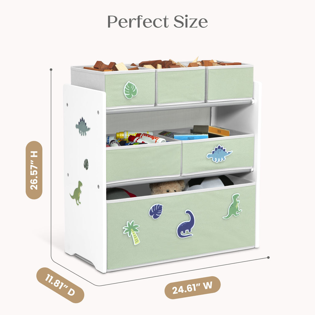 Design & Store 6 Bin Toy Storage Organizer with Interchangeable Patches, Green/Pink