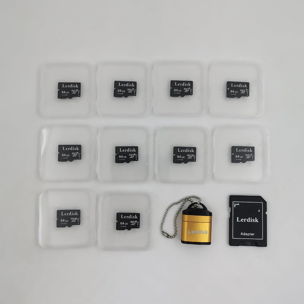 Factory Wholesale 64GB Micro SD Card 10-Pack, U3 A1 V30 Class 10, 80+MB/s Read for 4K Camera, Game Console, Drone,CCTV -with SD Adapter(10x64GB)