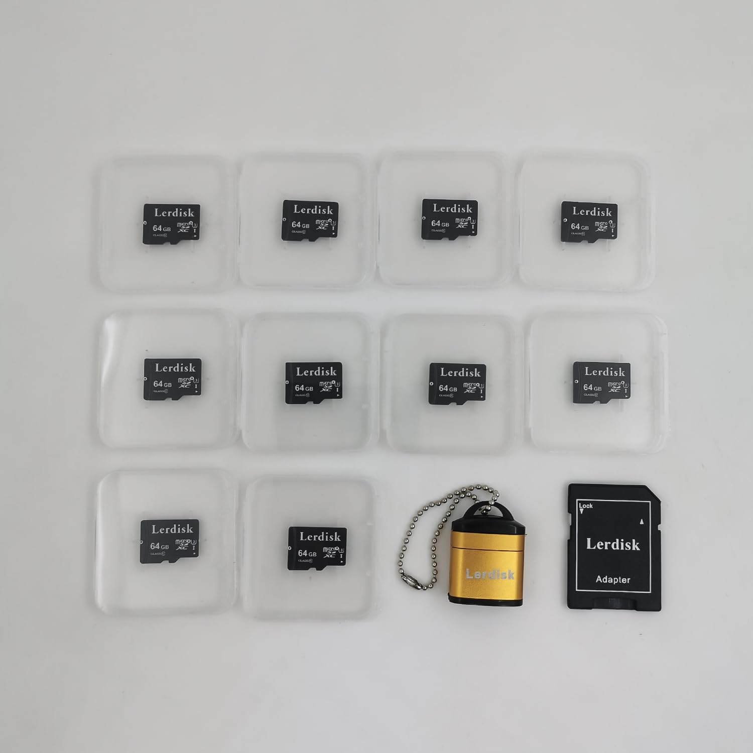 Factory Wholesale 64GB Micro SD Card 10-Pack, U3 A1 V30 Class 10, 80+MB/s Read for 4K Camera, Game Console, Drone,CCTV -with SD Adapter(10x64GB)