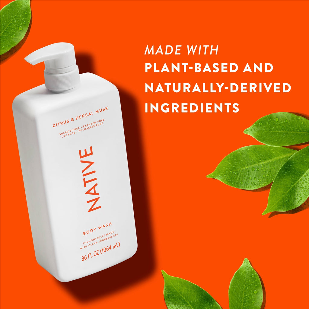 Body Wash, Citrus & Herbal Musk, Sulfate Free, Naturally Derived Ingredients, 24hr Freshness, for Women & Men, 36 fl oz