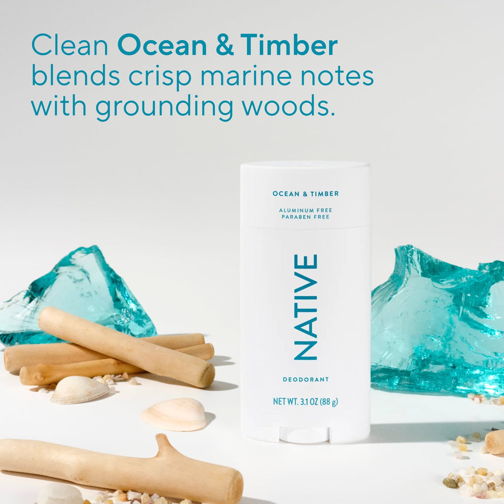 Aluminum Free Deodorant For Men, 72 Hour Solid Deodorant Stick, Ocean & Timber, 3.1oz