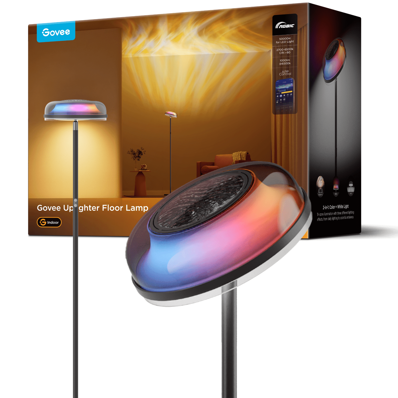 Floor Lamp RGBIC Ripple Projector Modern Style - LED, Dimmable, 1000lm, White
