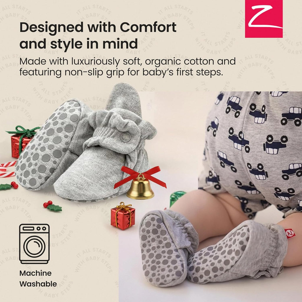 Zutano Unisex Organic Cotton Baby Booties, Stay-On and Non-Slip, Newborn to Toddler