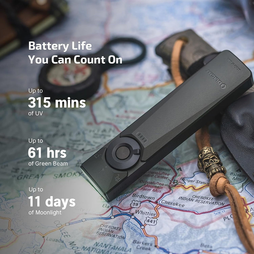 Arkfeld Ultra 1400 Lumens EDC Flat Flashlight, Rechargeable Compact Pocket Flash Light Combines White LED, UV and Green Beam, Triple Sources Perfect for Checking, Working (Olive-Green)