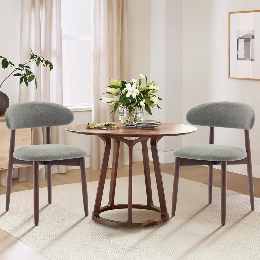 COLAMY Wooden Dining Room Chairs Set of 4, Modern Upholstered Fabric Dining Chairs, Farmhouse Kitchen Side Chair with Foot Pegs, Green