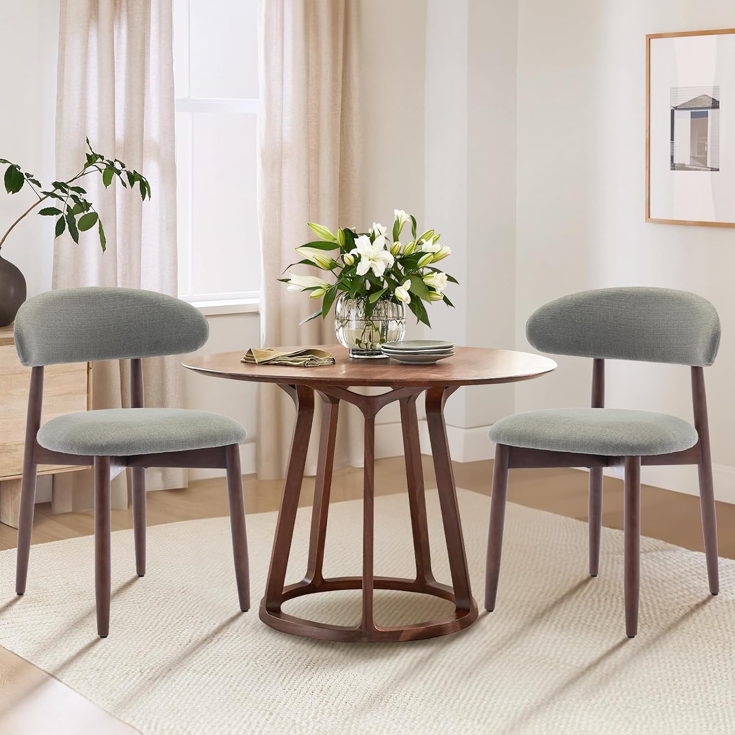 COLAMY Wooden Dining Room Chairs Set of 4, Modern Upholstered Fabric Dining Chairs, Farmhouse Kitchen Side Chair with Foot Pegs, Green