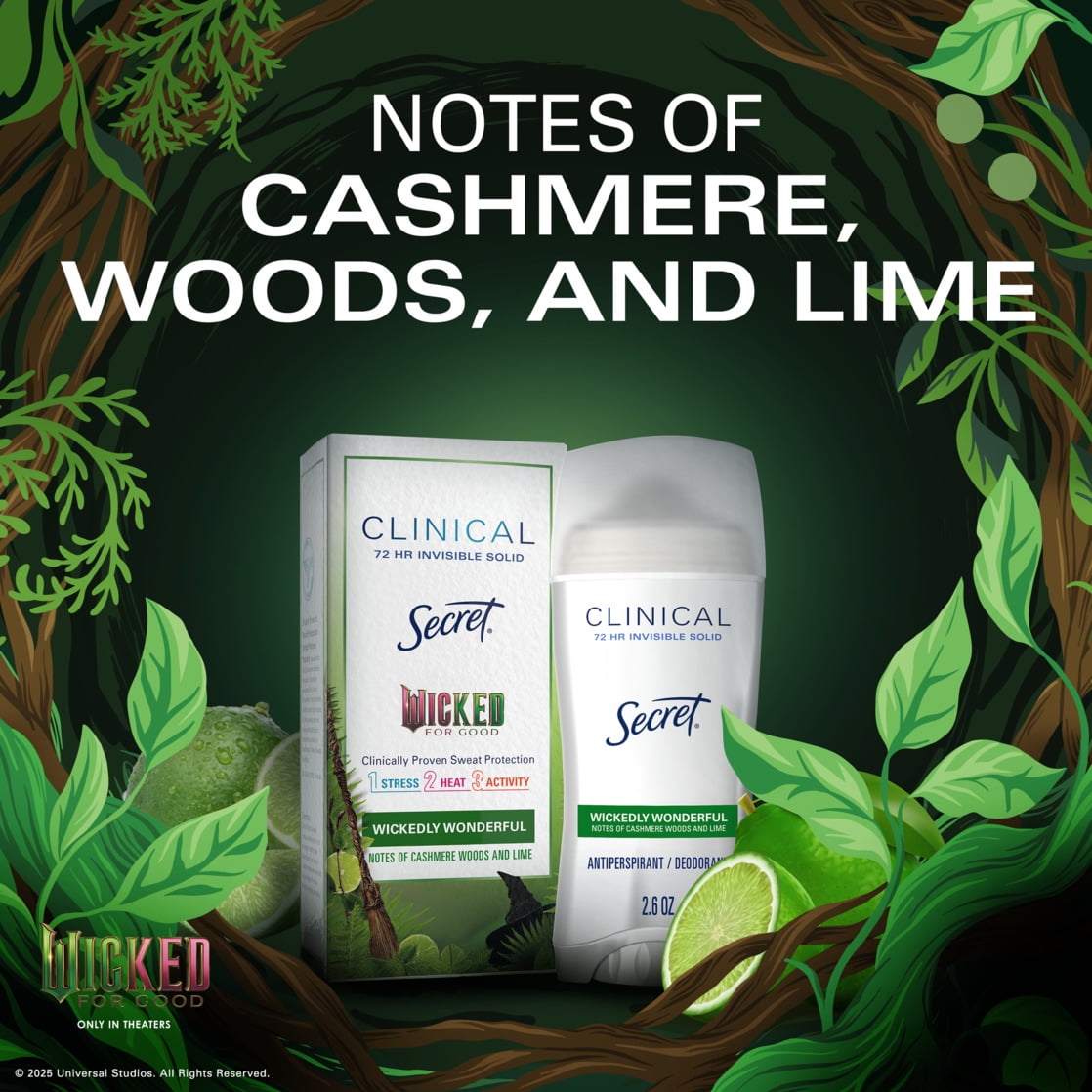 Clinical Invisible Solid Antiperspirant & Deodorant for Women, Wickedly Wonderful, Notes of Cashmere, Wood, and Lime, 2.6oz
