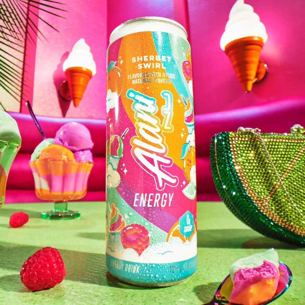 New Alani Energy Drinks Sherbet Swirl, Cherry Slush Flavors Variety Pack, Biotin B Vitamins, Sugar-Free, Low-Calorie, 200mg Caffeine, Energy Boost Drink 12 fl oz (Pack of 6)