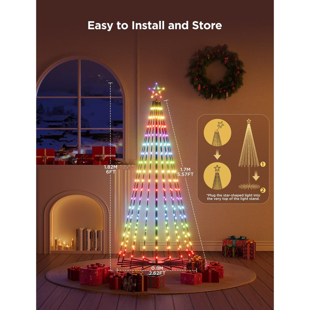 Christmas Cone Tree Lights 7.5ft 316LEDs with 66 Scene Modes, IP65 Waterproof for Indoor Outdoor Xmas Decor, Remote Control, Dimmable