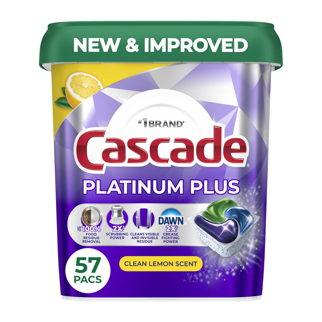 2 x - Cascade Platinum Plus Dishwasher Pods, Dishwasher Detergent, Dish Detergent Soap, Lemon, 57 Count