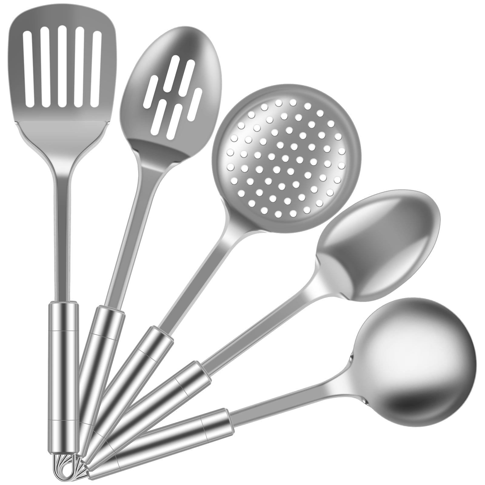 cooking utensils sets 5pcs Metal Stainless Steel Utensil for Cooking Kitchen Cooking Utensils Set Kitchen Gadgets Tools Set Spoons Spatula Sets with Handle Hanging Hole