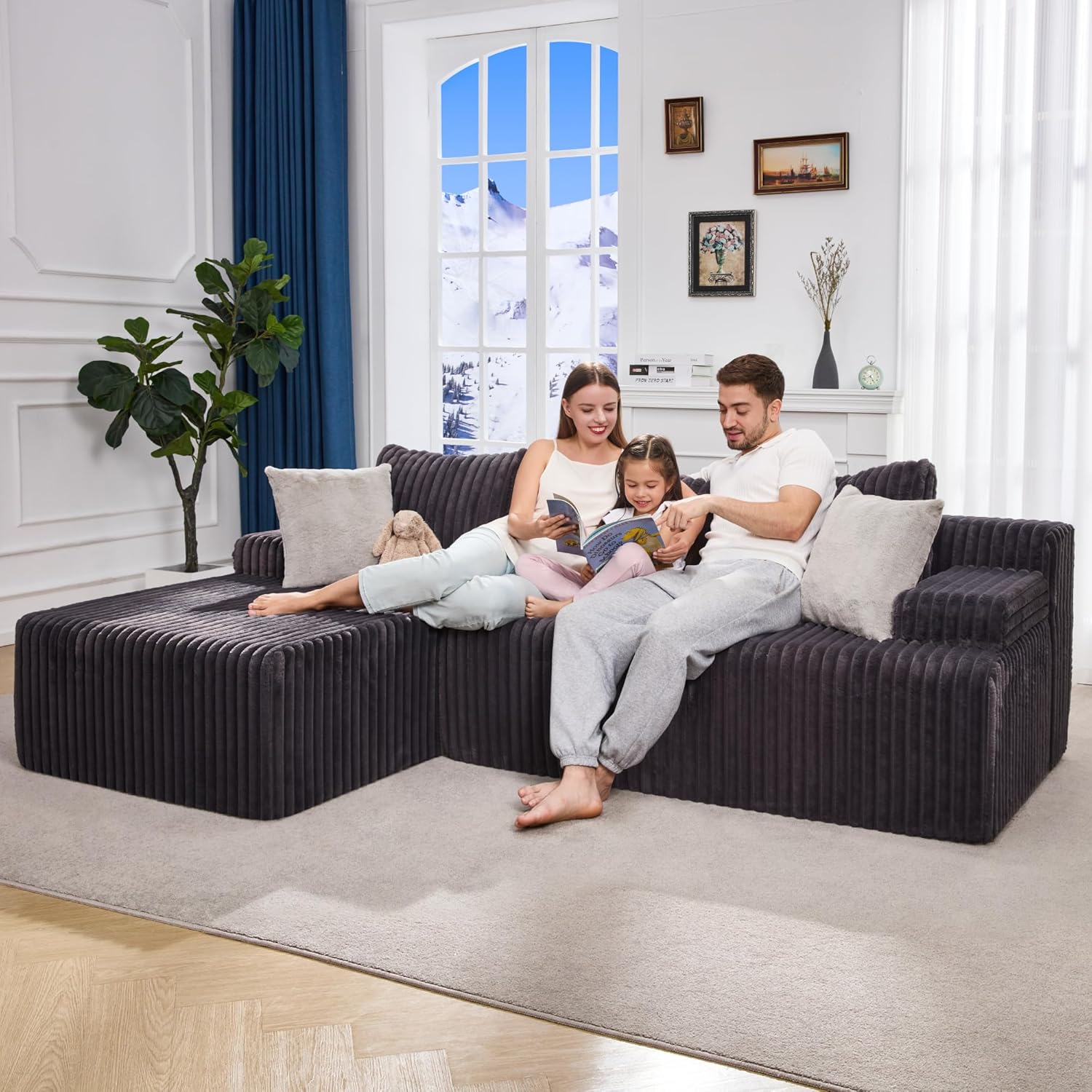 Hobestluk Modular Sectional Sofa Couches L-Shape Couch 3 Seat Modular Sofa Memory Foam Sectional Couches for Living Room, Cloud Couch with Oversized Chaise (96" Left Facing Chaise)
