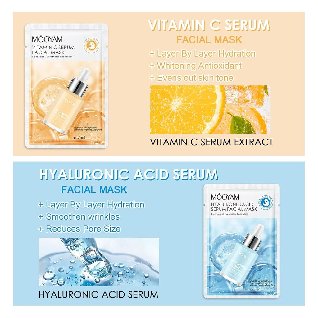11 Pack Fruit Moisturizing Facial Mask Sheet, Rich in Fruit Essence Face Mask to Brighten and Hydrate Dull Skin