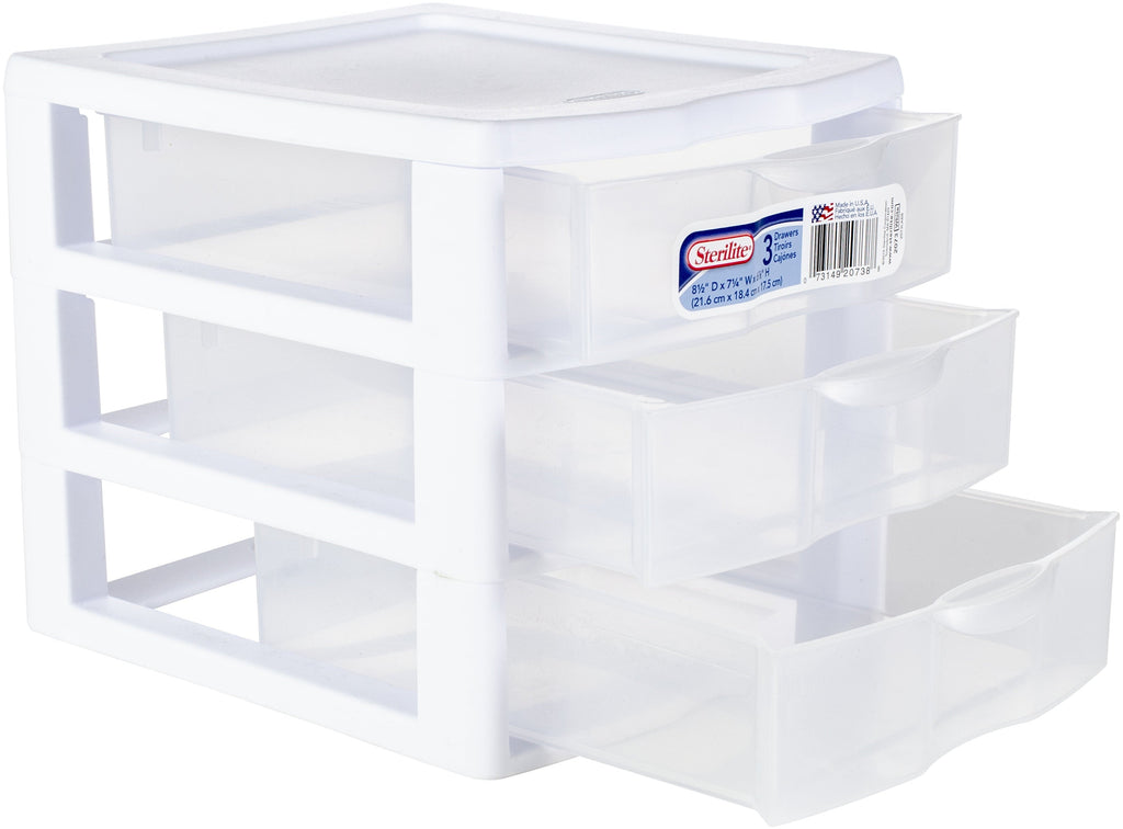 3 Drawer Clear Storage Bin, Desktop Drawer Storage Container, White