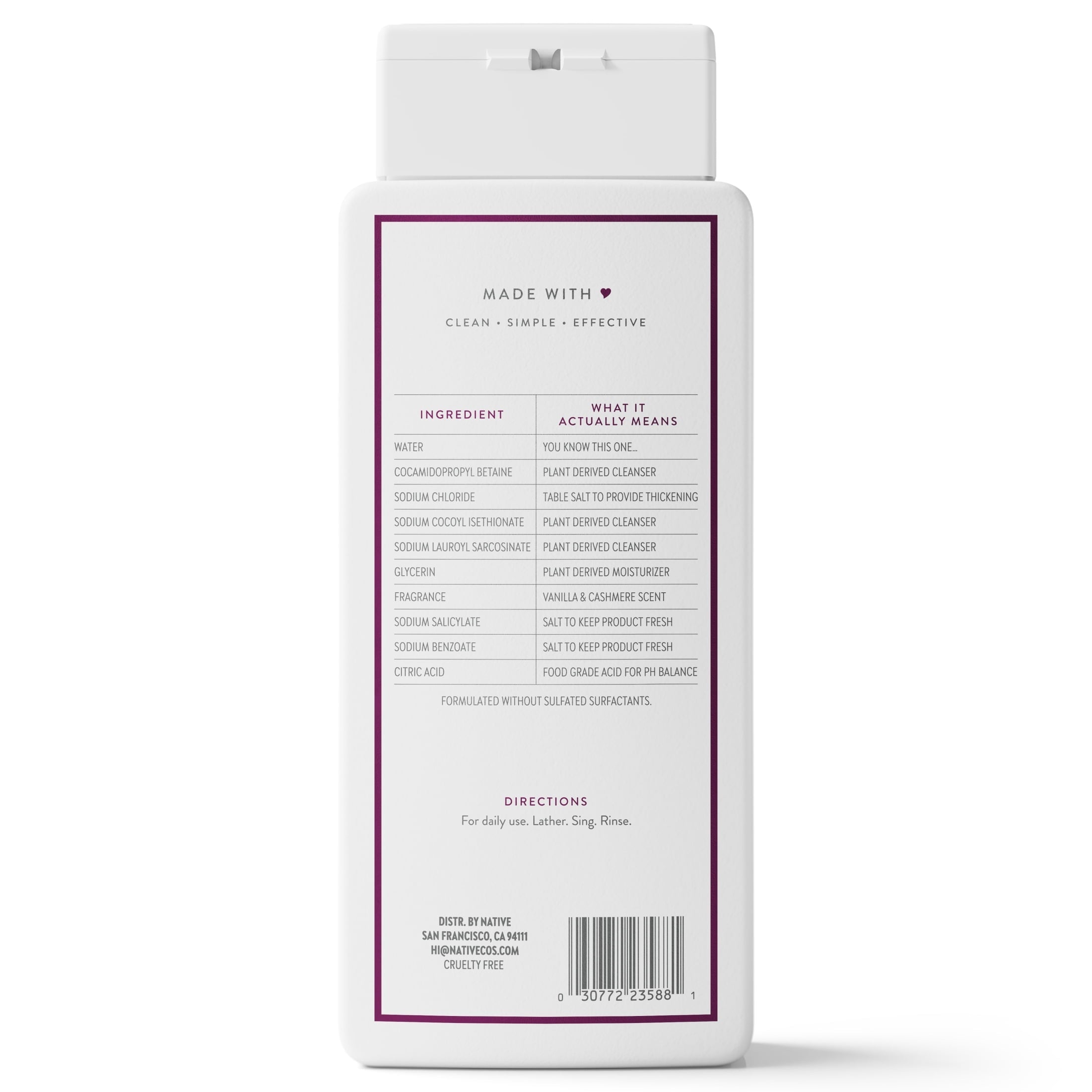 Body Wash, Vanilla & Cashmere, Sulfate Free, Naturally Derived Ingredients, 24hr Freshness, for Women & Men, 18 fl oz