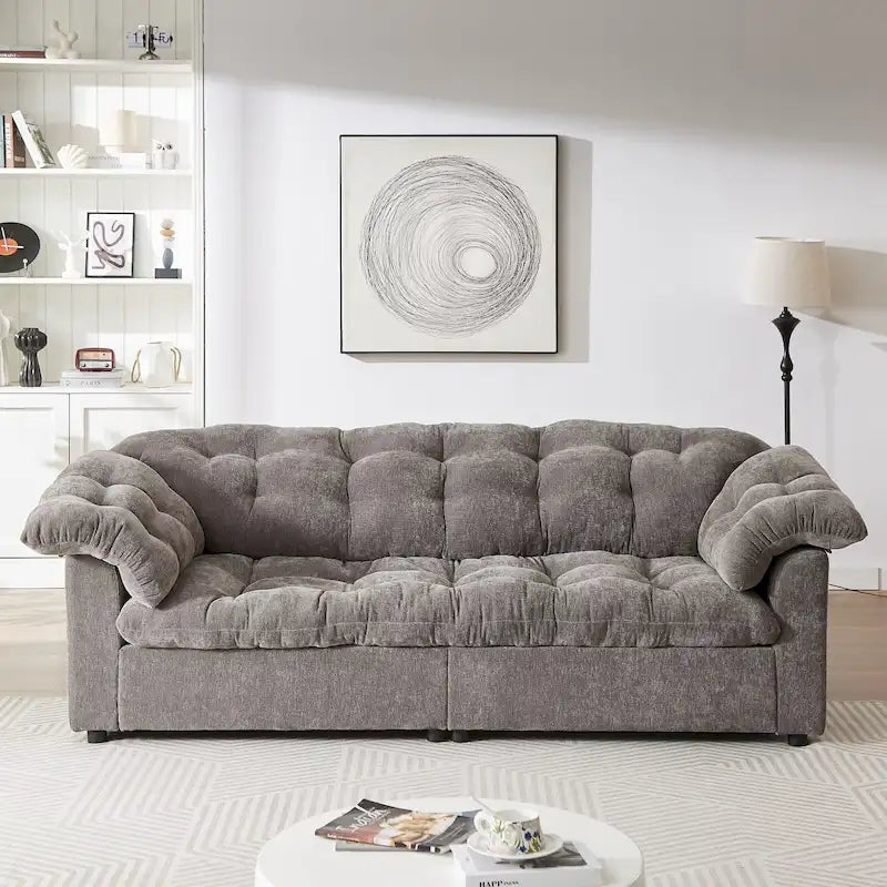 99.2 Chenille Comfort Deep Seat Sofa, Upholstered Fluffy Cloud Sofa
