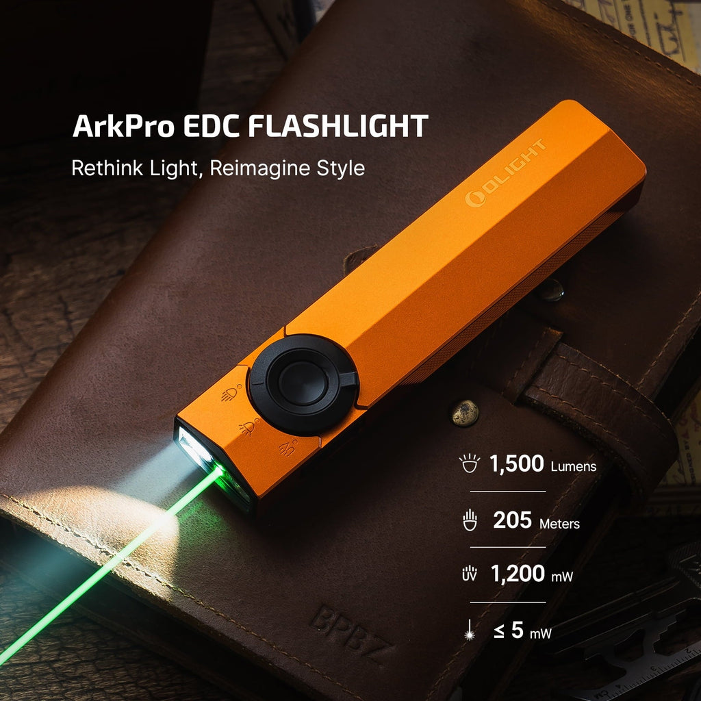 EDC Flat Flashlight Rechargeable with Green Beam, UV and White LED,1500 Lumens USB-C Pocket Camping Flashlight, Spotlight Floodlight for Outdoor Emergency Working (Matte Black CW)