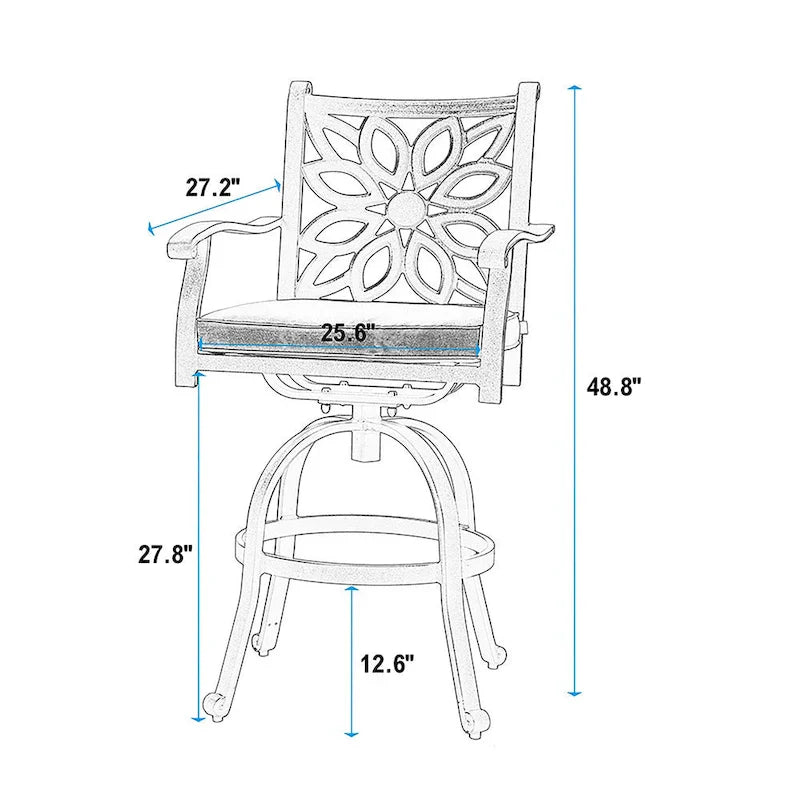 MAISON ARTS 3-Piece Cast Aluminum Patio Bar Stool Set of 1 Bar Table & 2 Swivel High Bar Stools