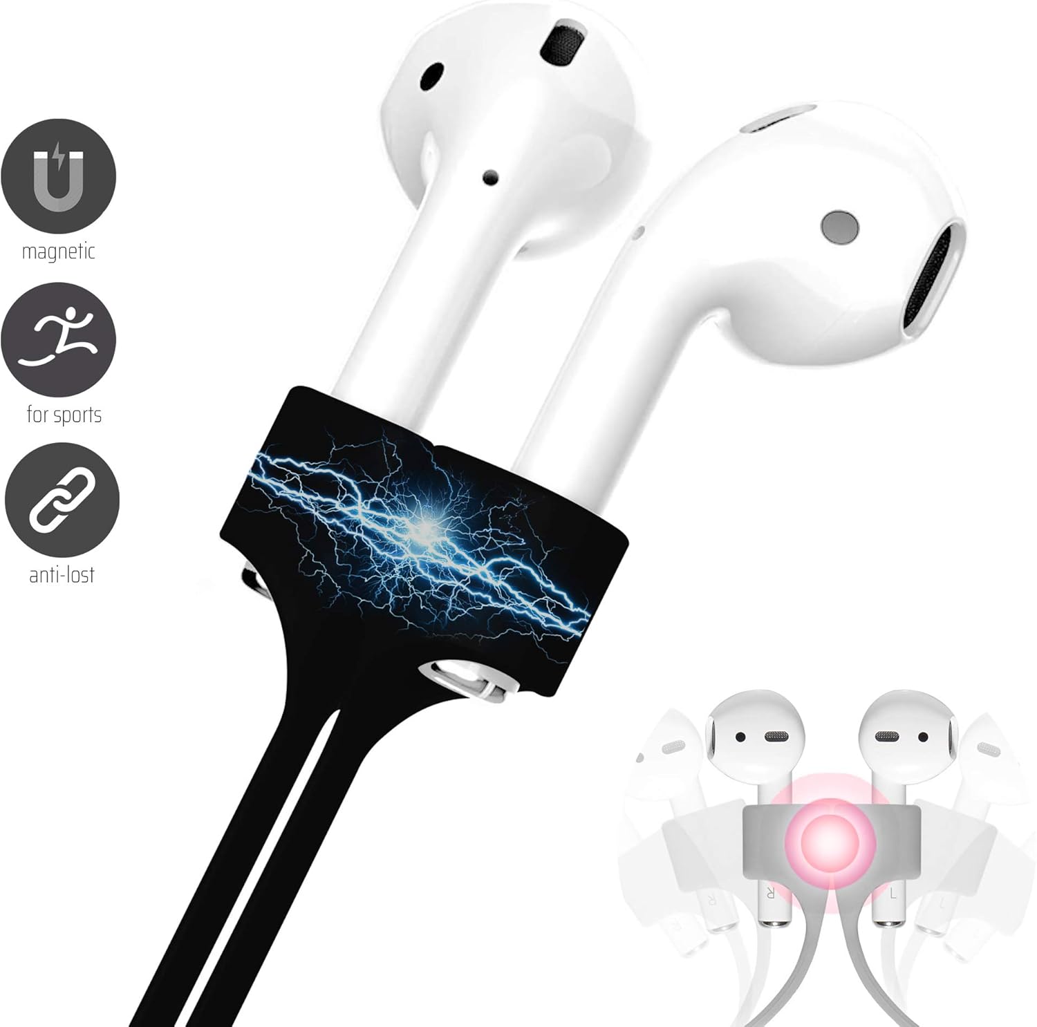 Ultra Strong Magnetic Airpod Pro Strap Anti-Lost Cord Sports Lanyard Compatible with Airpods 3rd 2nd Generation Pro 3 2 1 (Black)