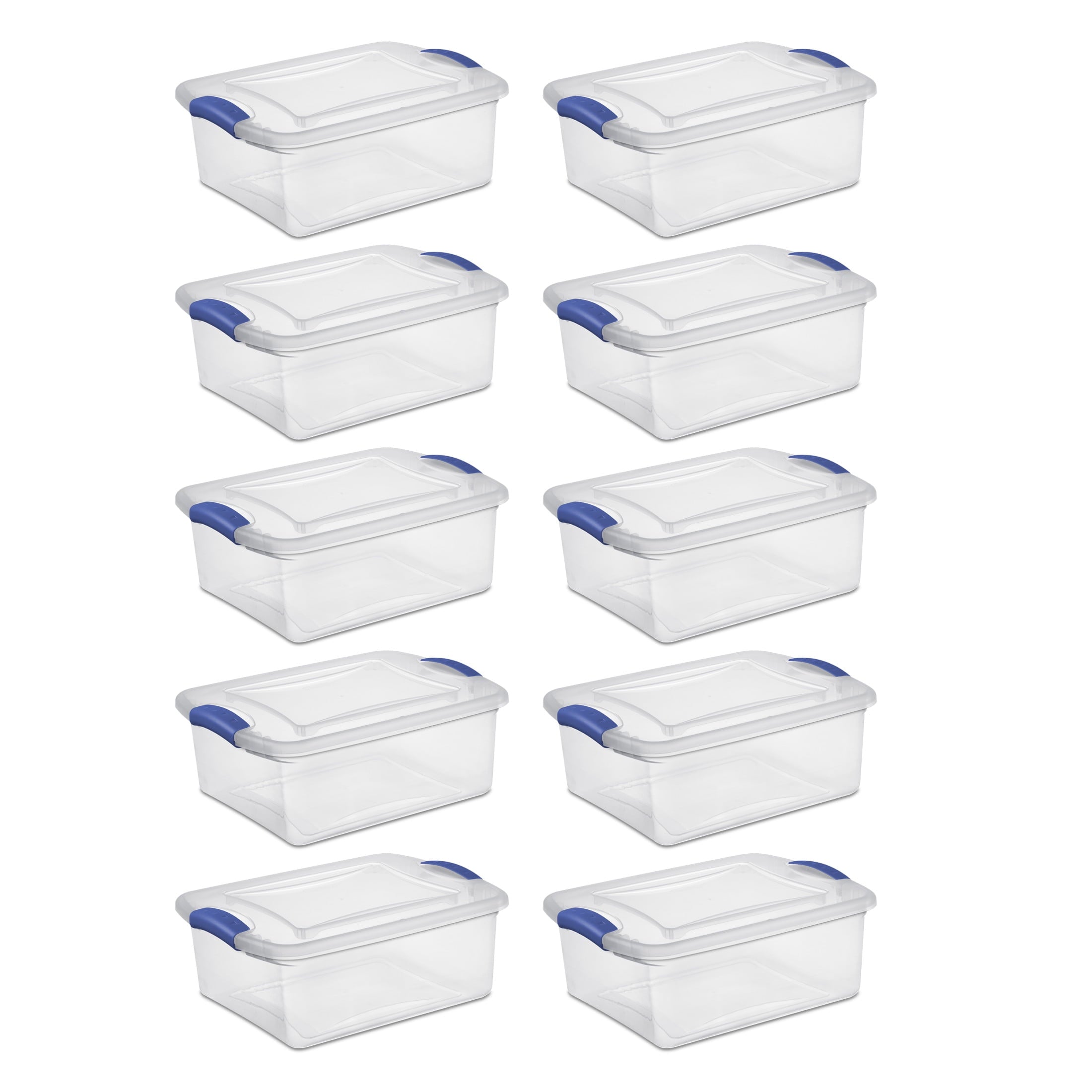 15 Quart Small Latching Storage Bin, Clear Plastic Storage Container with Latch Lid, Blue